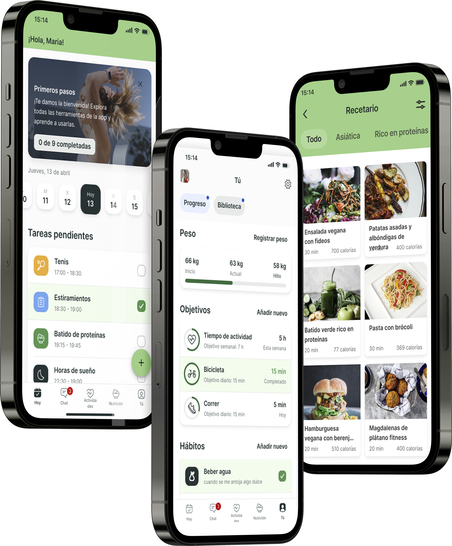 Un mockup de la app de coaching mostrando las funciones.